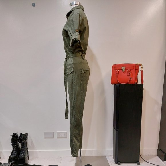 💥EDGY CHIC💥TENZ CVLT CONVERTIBLE SLEEVE ZIP-UP UTILITY JUMPSUIT in ARMY GREEN - Picture 8 of 16